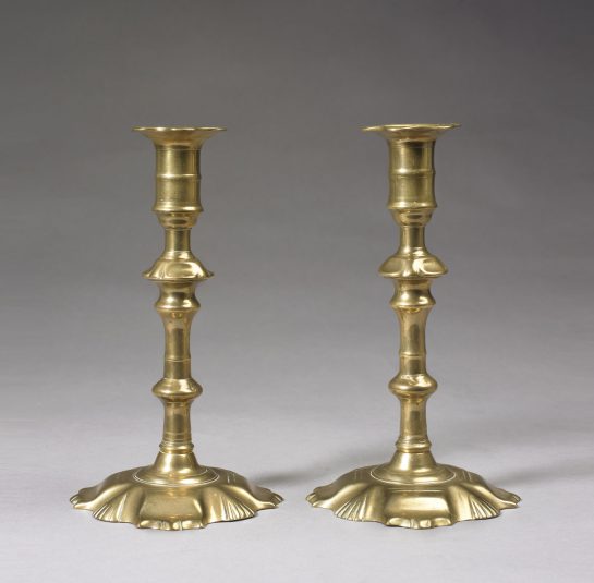 Pair of Queen Anne Shell-Base Candlesticks