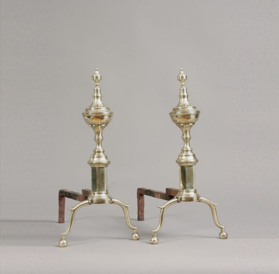 Pair of Federal Urn-Form Andirons with Urn Top Finials