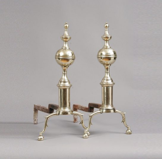 Pair of Federal Ball with Urn Top Finial Andirons