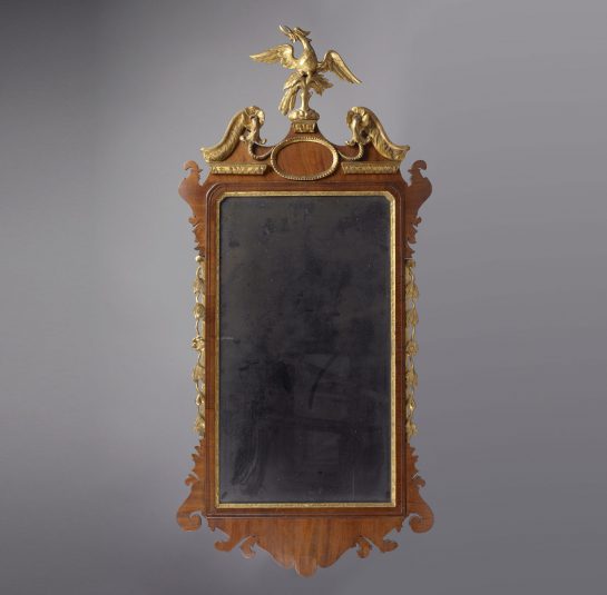 Transitional Chippendale Scroll Top Mirror with Carved Eagle