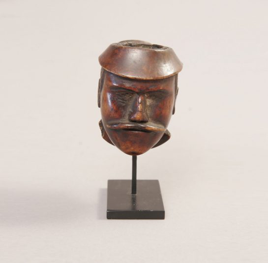 Carved Pipe Bowl of a Gentleman’s Head Wearing a Mustache and Hat.