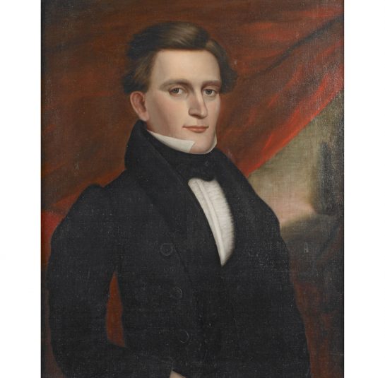 Portrait of a Gentleman Standing in Front of Red Drapery