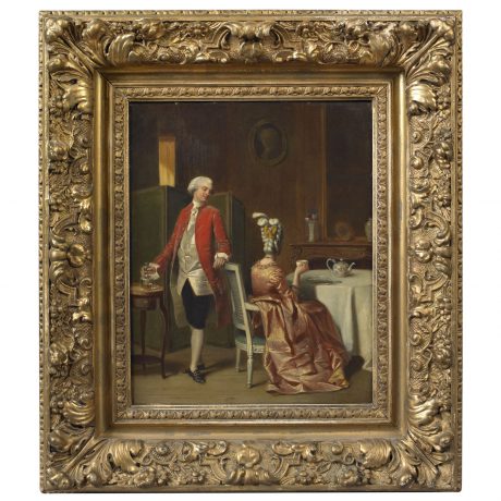 Gentleman Observing a Lady Drinking Tea In an Elegant Interior