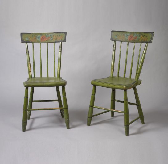 Set of Six Plank-Seat Chairs in Apple-Green Paint