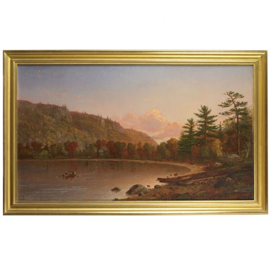 Landscape View with Rowers on a Lake