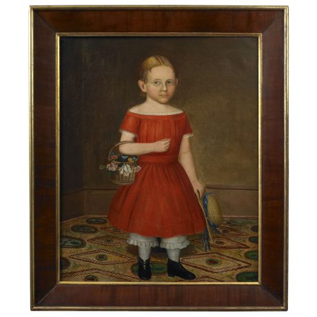 Portrait of a Young Girl Holding a Basket of Flowers and a Hat