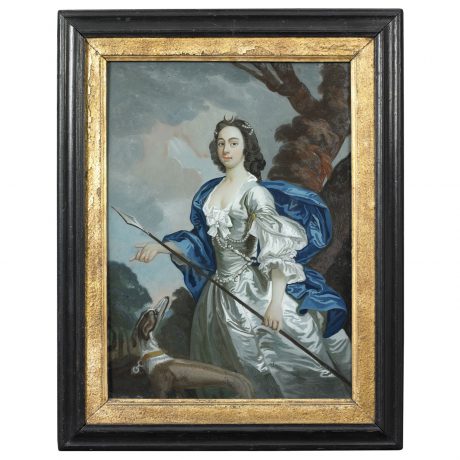 Portrait of a Woman Holding a Spear with Her Dog