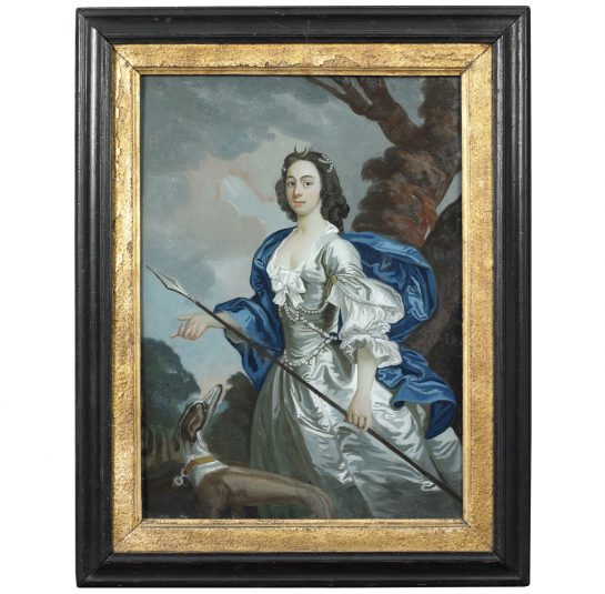 Portrait of a Woman Holding a Spear with Her Dog