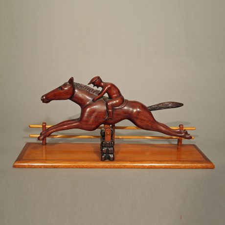 "Steeplechase Race", Horse and Jockey Wood Carving