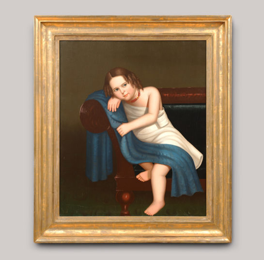 Portrait of Ellen Delight Seated on a Classical Scrolled Arm Mahogany Sofa