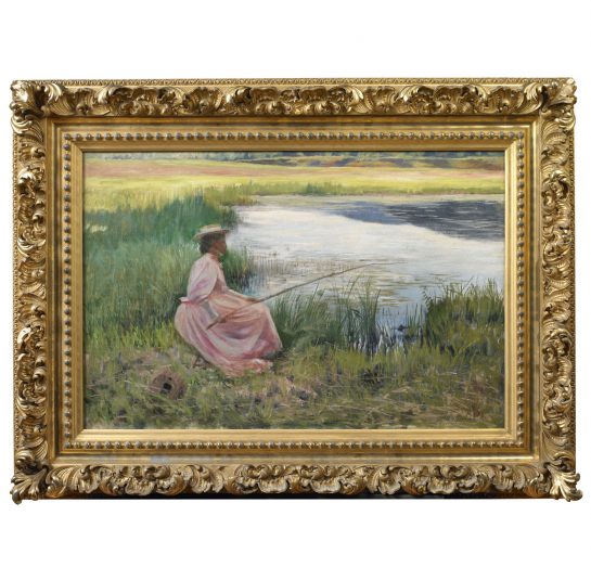 Young Woman Fishing along a River