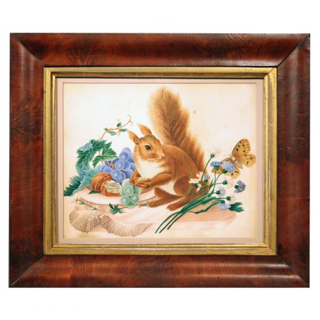 Squirrel with Walnuts, Flowers, Fruit and Butterfly