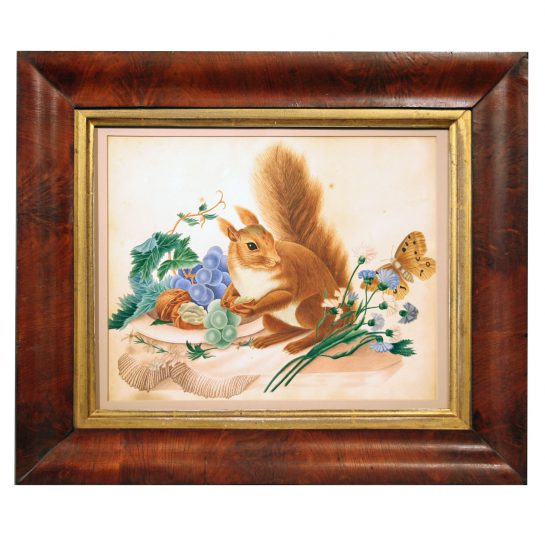 Squirrel with Walnuts, Flowers, Fruit and Butterfly