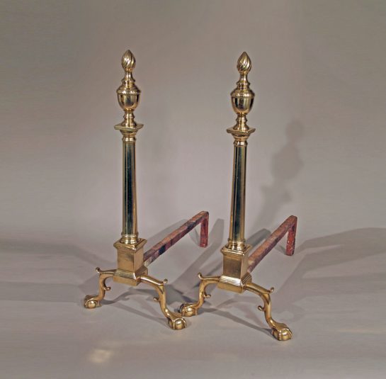 Rare Pair of Transitional Chippendale Andirons