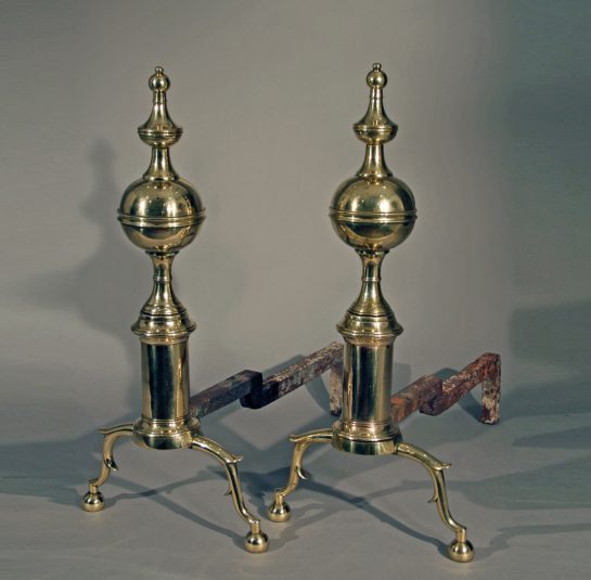 Pair of Federal Andirons, Ball Top with Urn Finials