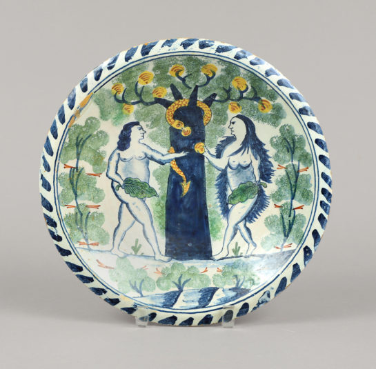 Adam and Eve Delft Charger with the Tree of Life and Snake