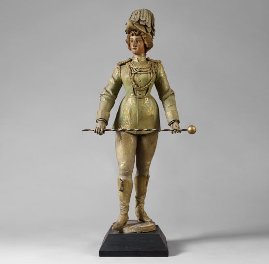 Carved and Painted Band Organ Figure of a Young Woman  Dressed in a Parade Uniform