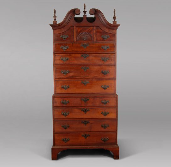 Chippendale Bonnet-Top Chest-on-Chest with Carved-fan Drawer Face