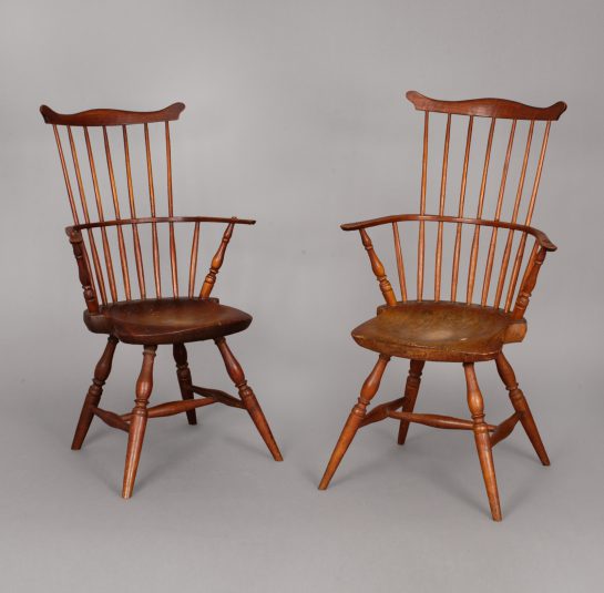 Pair of Comb-Back Windsor Arm Chairs with Shaped Saddle Seats