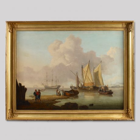 Ships in a Harbor with Figures on the Shore