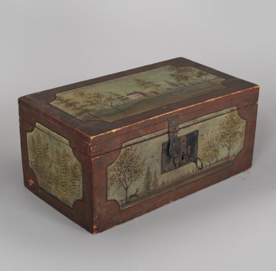 Small Paint-Decorated Wood Box with Key