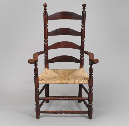 Rare Queen Anne Ladder-Back Carved Knuckle Arm Chair