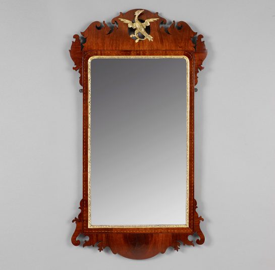 Exceptional Transitional Chippendale Parcel-Gilt Mirror with Carved Phoenix