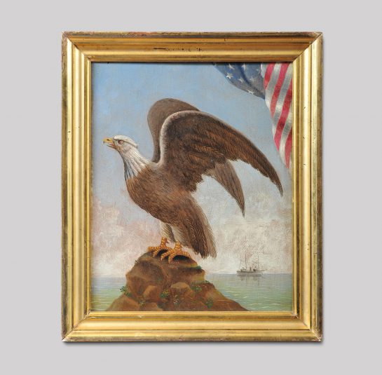 Patriotic Eagle Perched on a Rock with Outstretched Wings