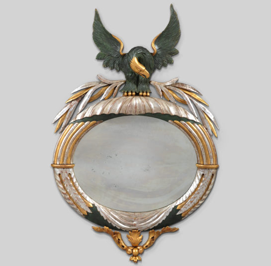 A Rare Late Federal Oval Mirror with Carved Eagle