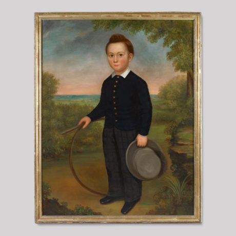 Portrait of a Young Boy Holding a Hoop and a Hat