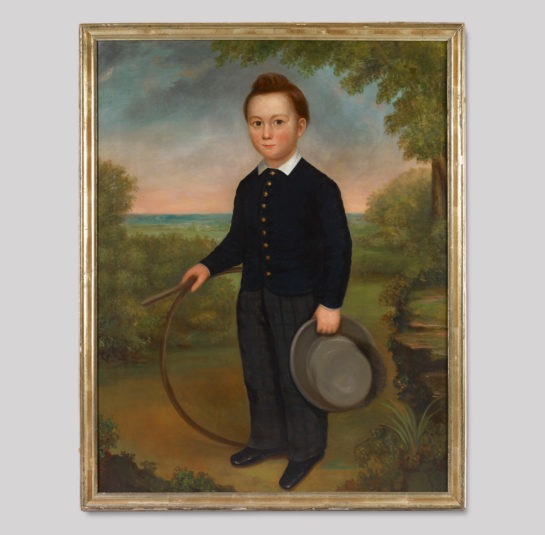 Portrait of a Young Boy Holding a Hoop and a Hat