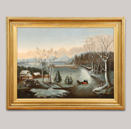 Winter Landscape with Sleigh and Skaters on a Lake