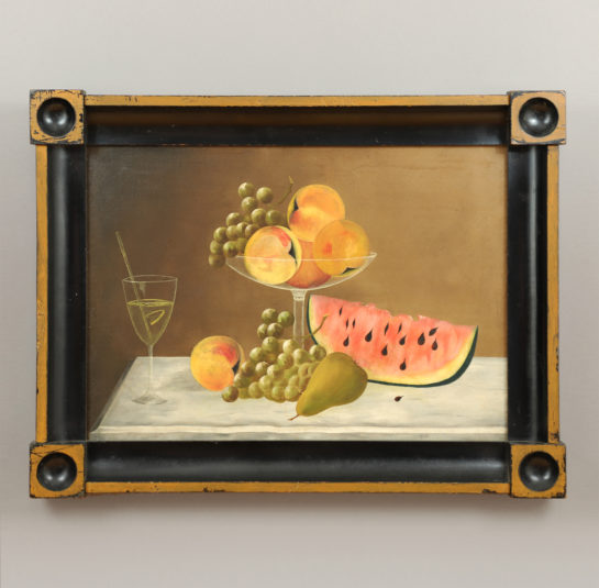 Still Life of Fruit, Watermelon, Fluted Glass Arranged on a Table Top