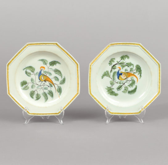 Pair of Prattware Plates Depicting Peacocks