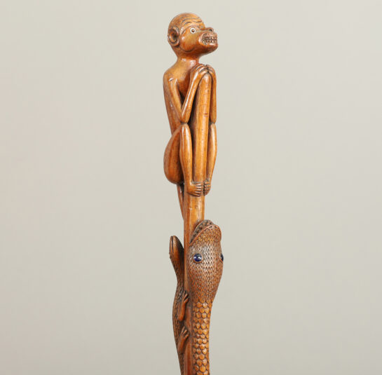 Carved Cane of a Monkey, Snake, and Lizard