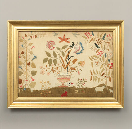 Crewelwork Depicting a Flowering Urn with Birds and Animals