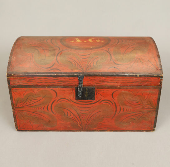 Rare Large-Size Dome Top Paint Decorated Box, with Initials AG, inscribed on backside