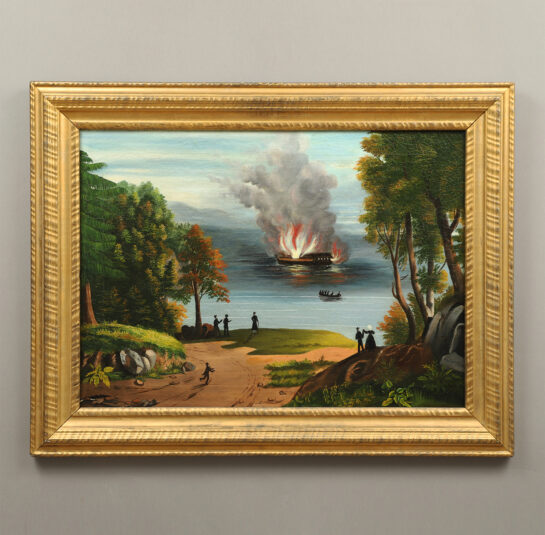 Spectators Observing a Ship on Fire