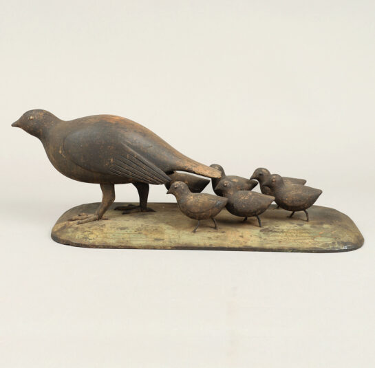 Carved Grouse with Six Chicks