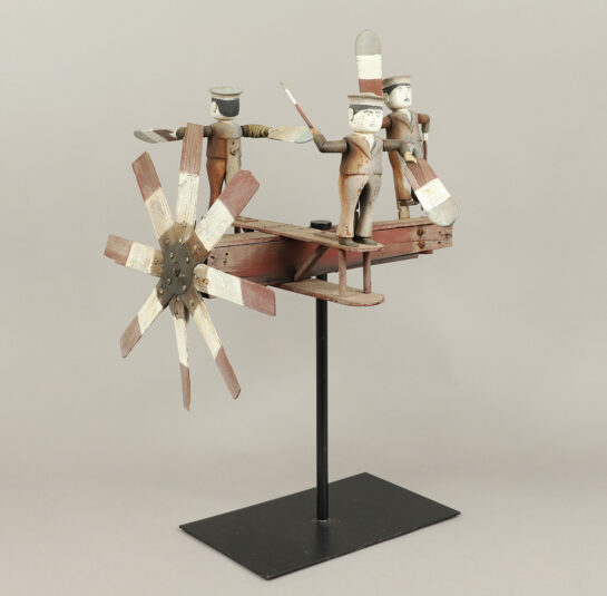 Rare and Unique Airplane Whirligig with Three Figures