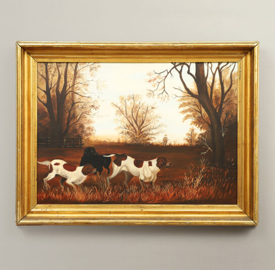 Autumn Wood with Dogs and Hunter