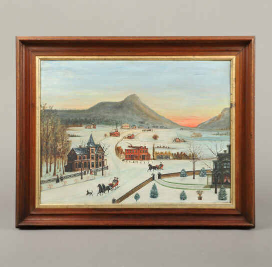 Winter Village with Horse-Drawn Sleighs