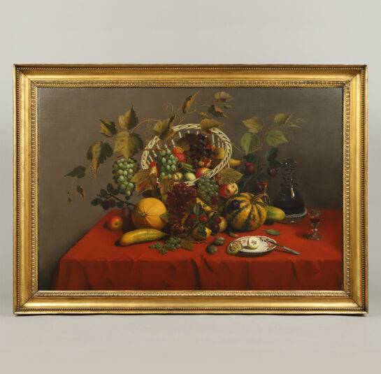 Still-Life of Fruit on a Table-Top with Red Cloth