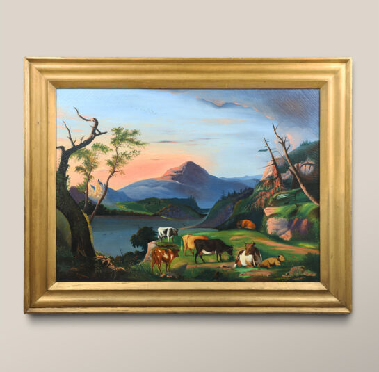 Landscape View of Cows and Majestic Mountains