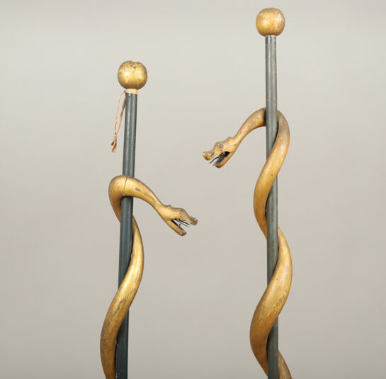 Rare Pair of Odd Fellows Lodge Staffs with Snakes