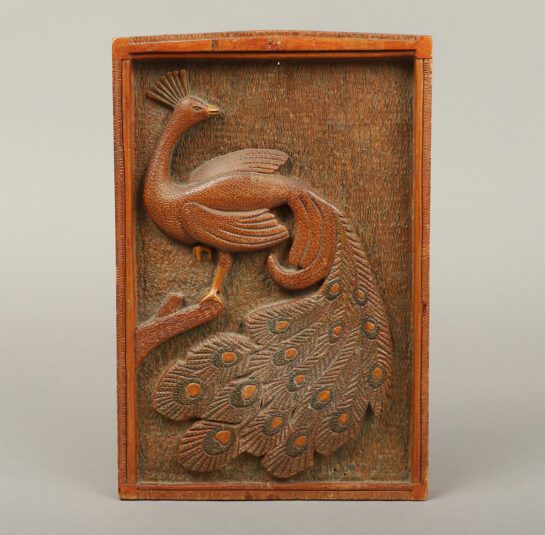 Carved Bas-Relief Plaque of a Peacock